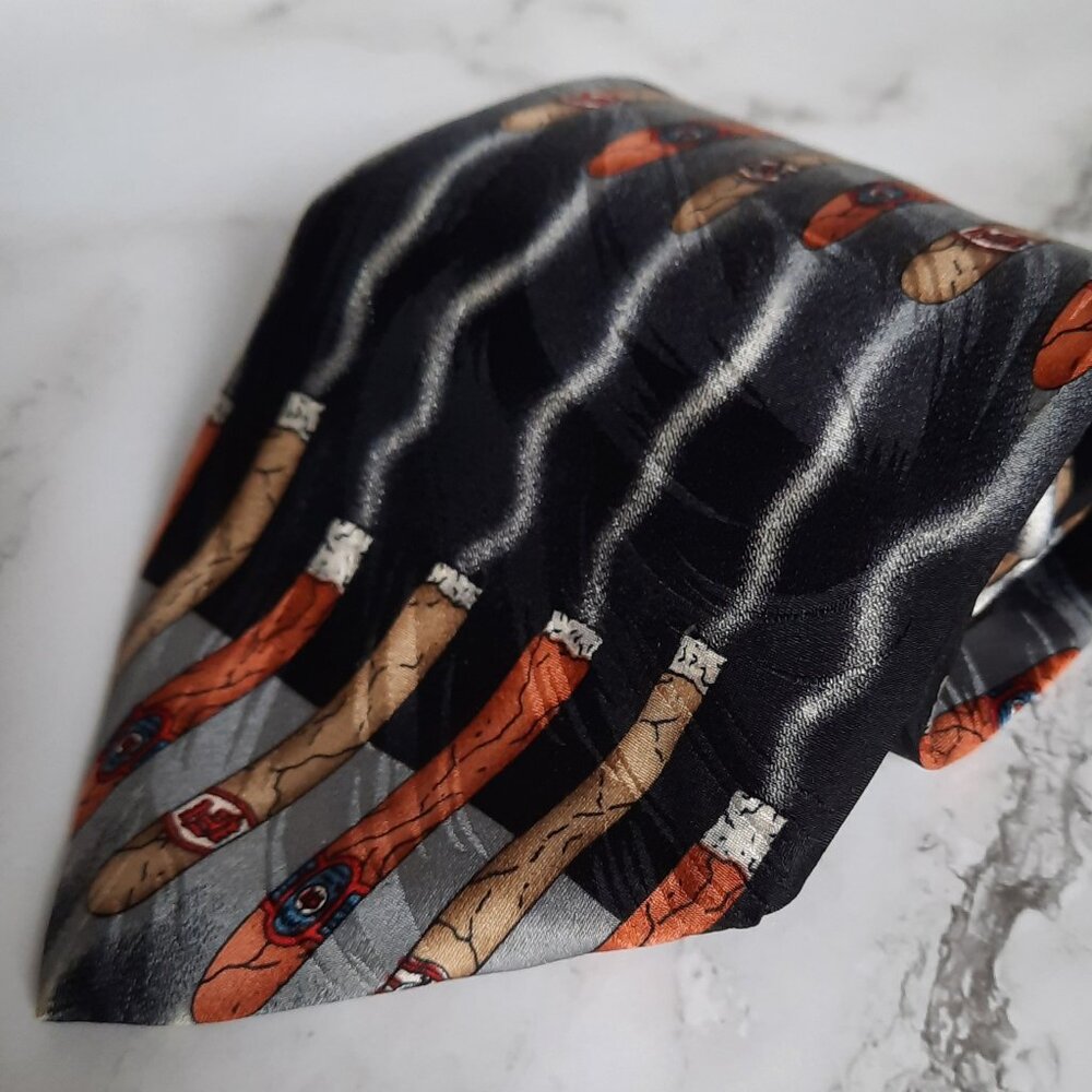 Smoking Cigars Imported Silk Men's Tie Roffe Made in USA